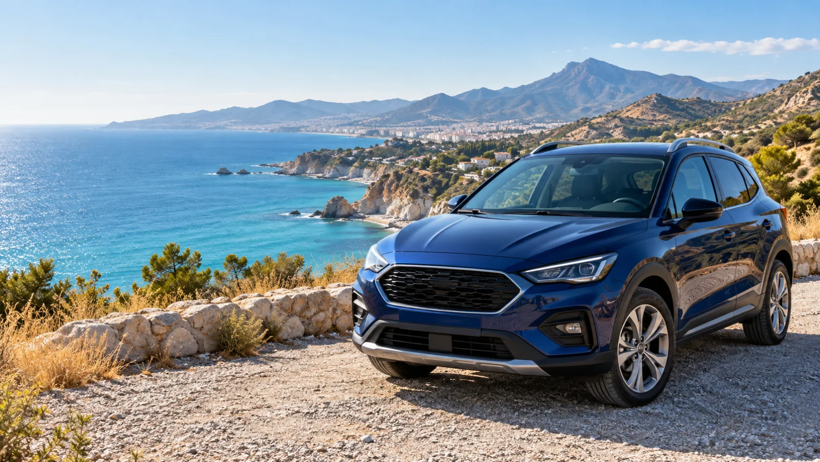 Imagen ilustrativa de un coche junto a la costa mediterránea
